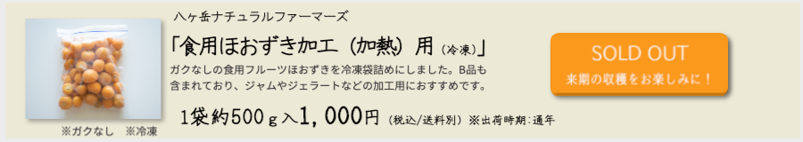 八ヶ岳ナチュラルファーマーズ「食用ほおずき加工用（冷凍）」1袋約500ｇ入 1000円（税込、送料別）※出荷時期通年　購入する